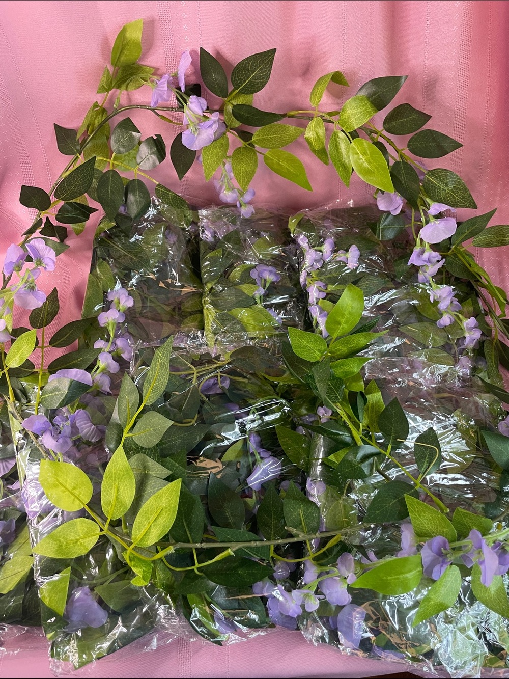 Purple Wisteria Vine Garland with Lifelike Green Leaves